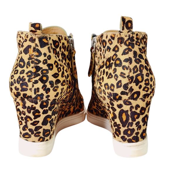 Linea Paolo Wedge Sneakers sz 9M Women Leopard‎ Print Fur Calf Hair Beige Orange - Picture 5 of 12